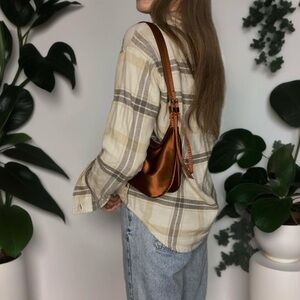 🏝️New Hollister 90s 2000s Y2K Long Sleeve Boyfriend Flannel In Neutral Plaid🏝️